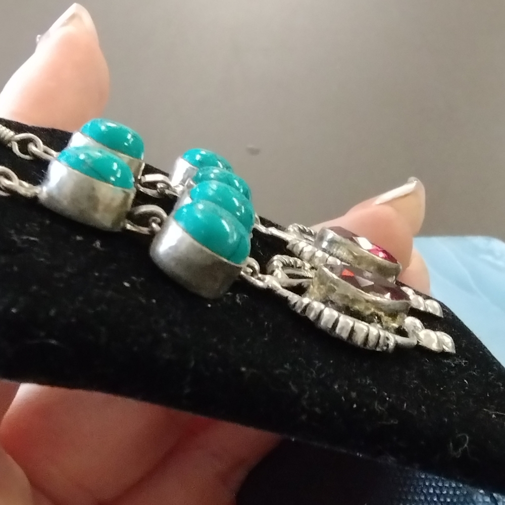 925 Garnet Turquoise Earrings - Picture 6 of 9